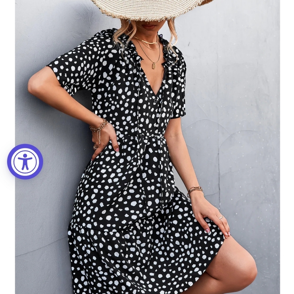 Printed Tie Neck Tiered Dress